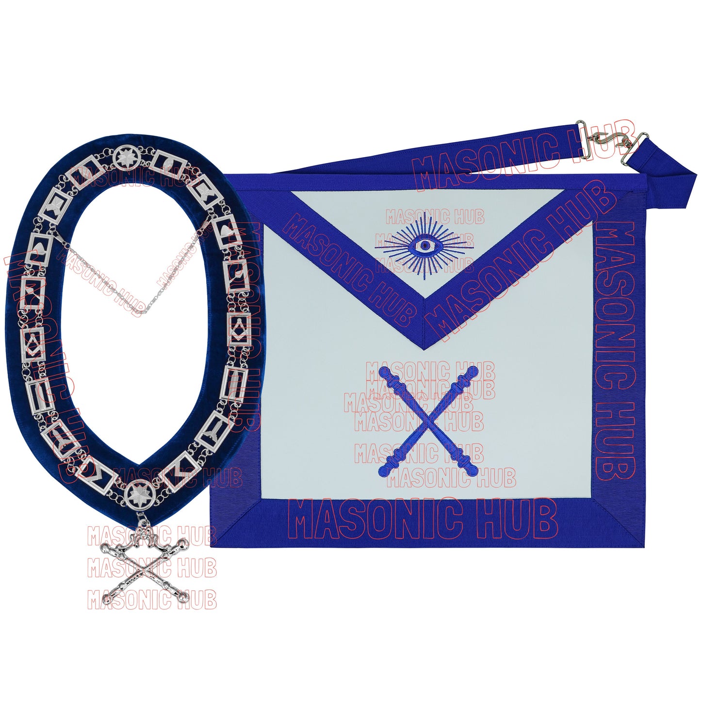 Masonic Blue Lodge Marshal Apron Set – Includes Chain Collar & Cotton Gloves