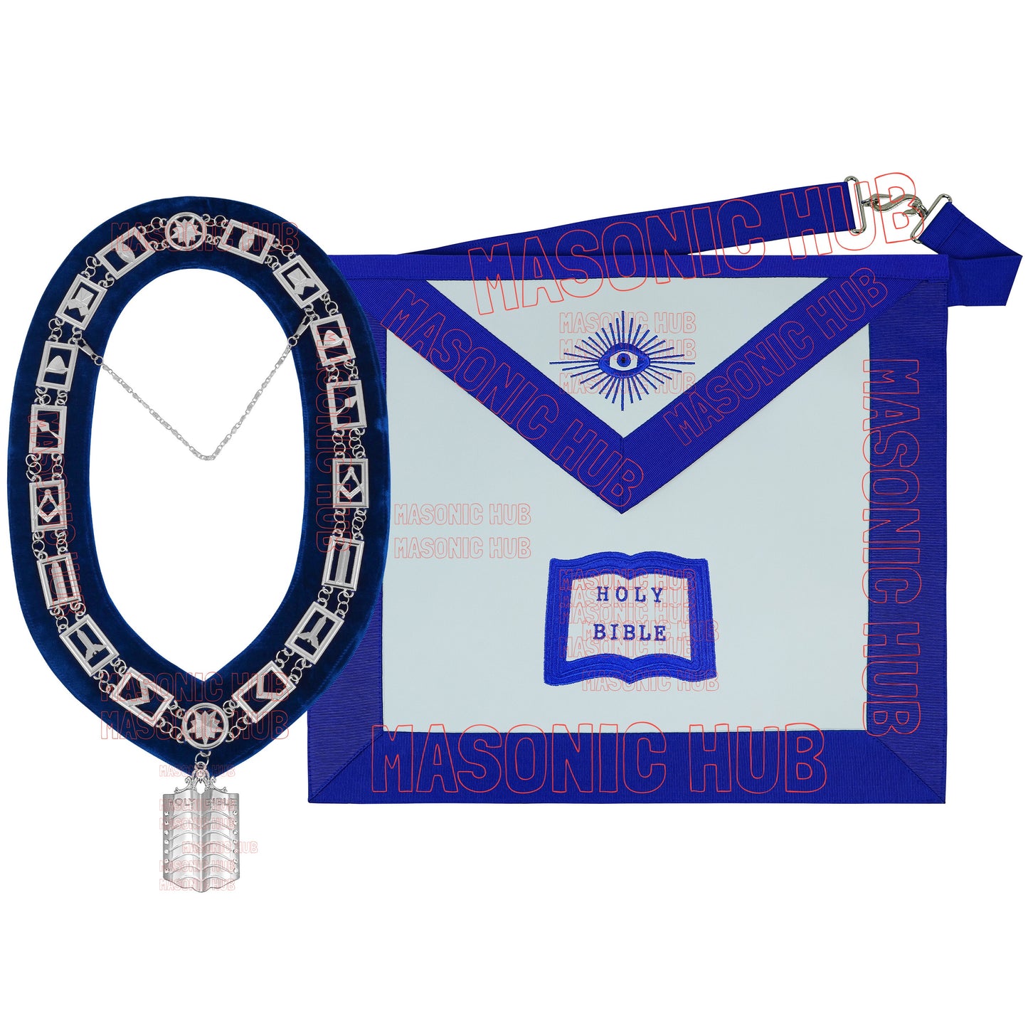 Masonic Blue Lodge Chaplain Apron Set with Chain Collar & Gloves – Officer Regalia