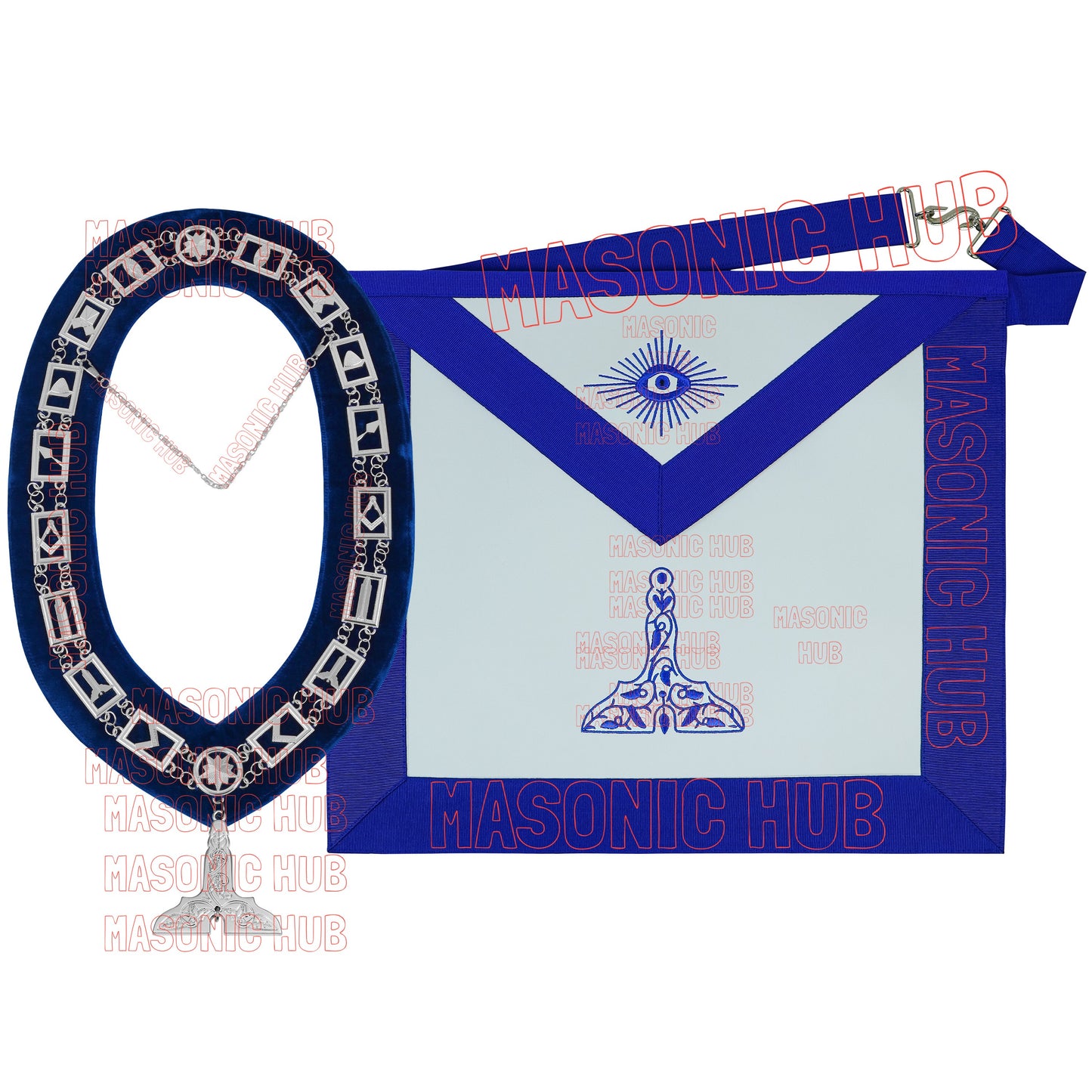 Masonic Blue Lodge Senior Warden Apron Set with Chain Collar & Gloves – Officer Regalia