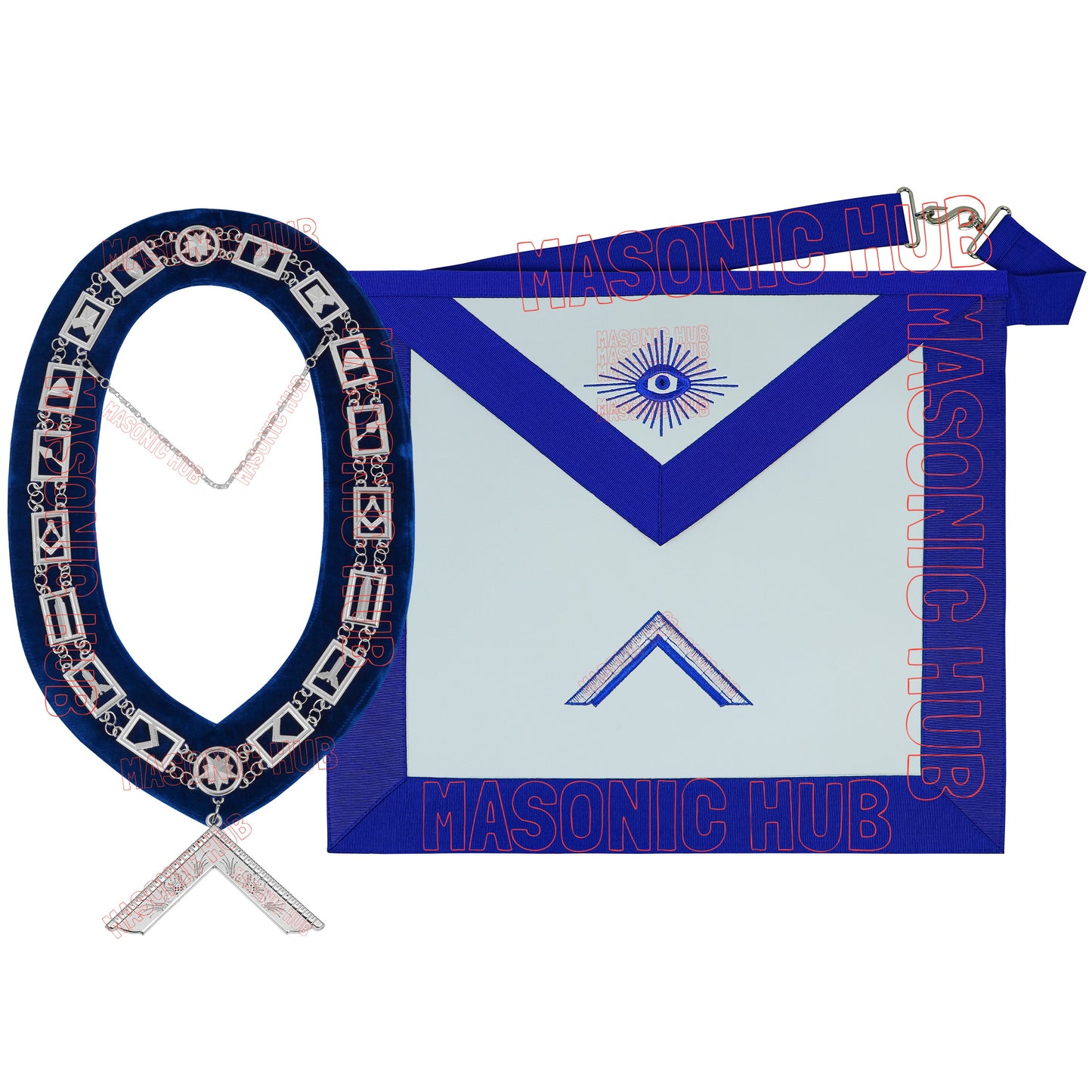 Masonic Blue Lodge Worshipful Master Apron Set with Chain Collar & Gloves – Officer Regalia