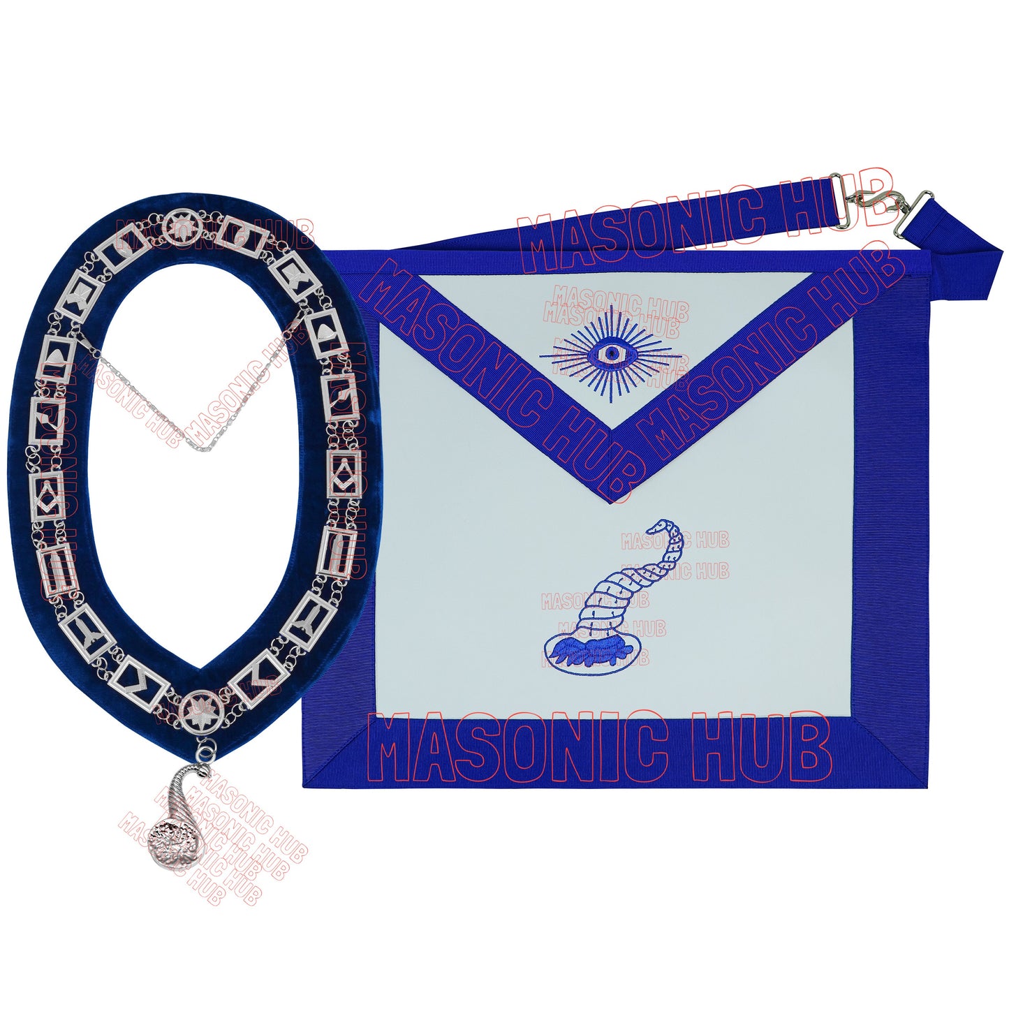Masonic Blue Lodge Senior Steward Apron Set with Chain Collar & Gloves – Officer Regalia