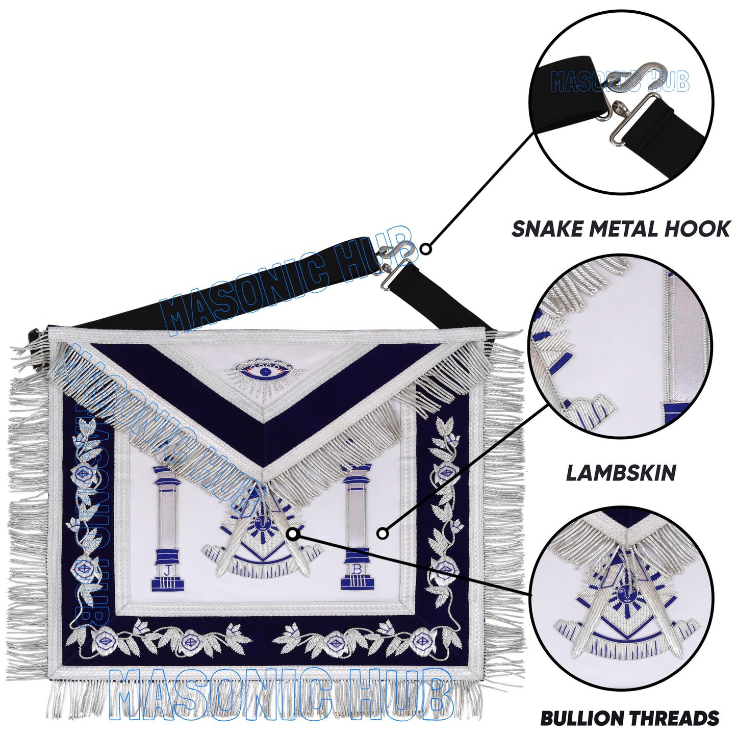 Masonic Past Master Sunburst Emblem Lambskin Apron – Hand-Embroidered Freemason Regalia
