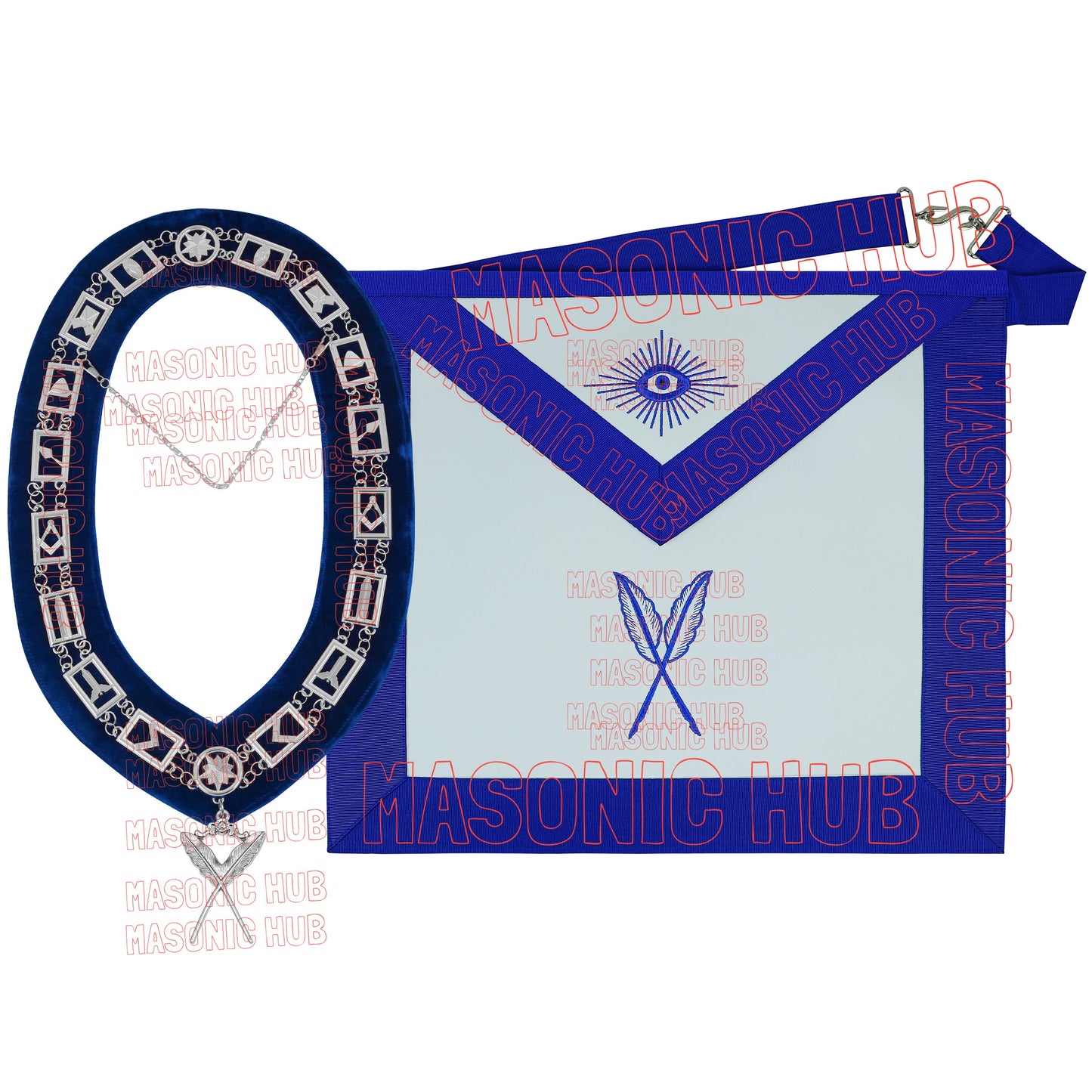 Masonic Blue Lodge Secretary Apron Set with Chain Collar & Gloves – Officer Regalia