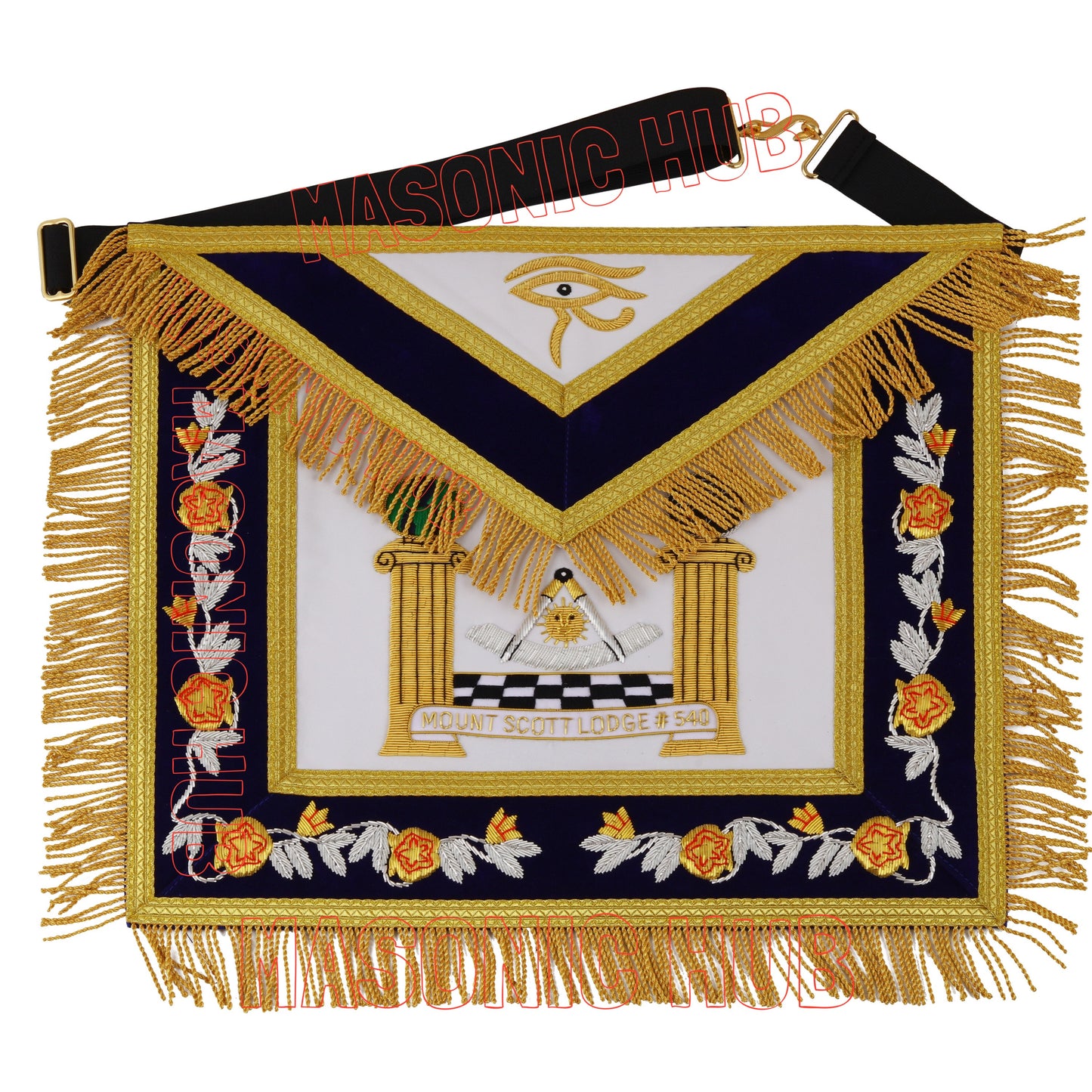 Masonic Custom Past Master Apron – Hand-Embroidered 100% Lambskin