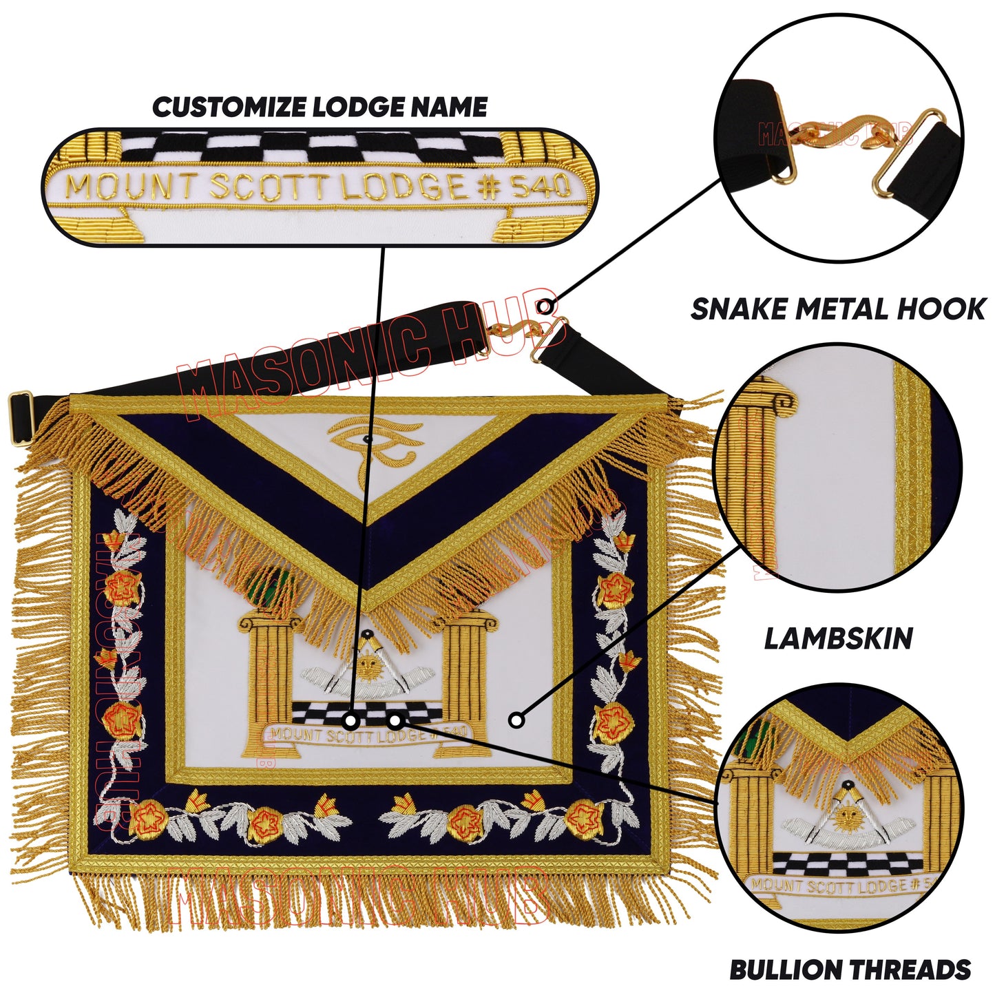 Masonic Custom Past Master Apron – Hand-Embroidered 100% Lambskin