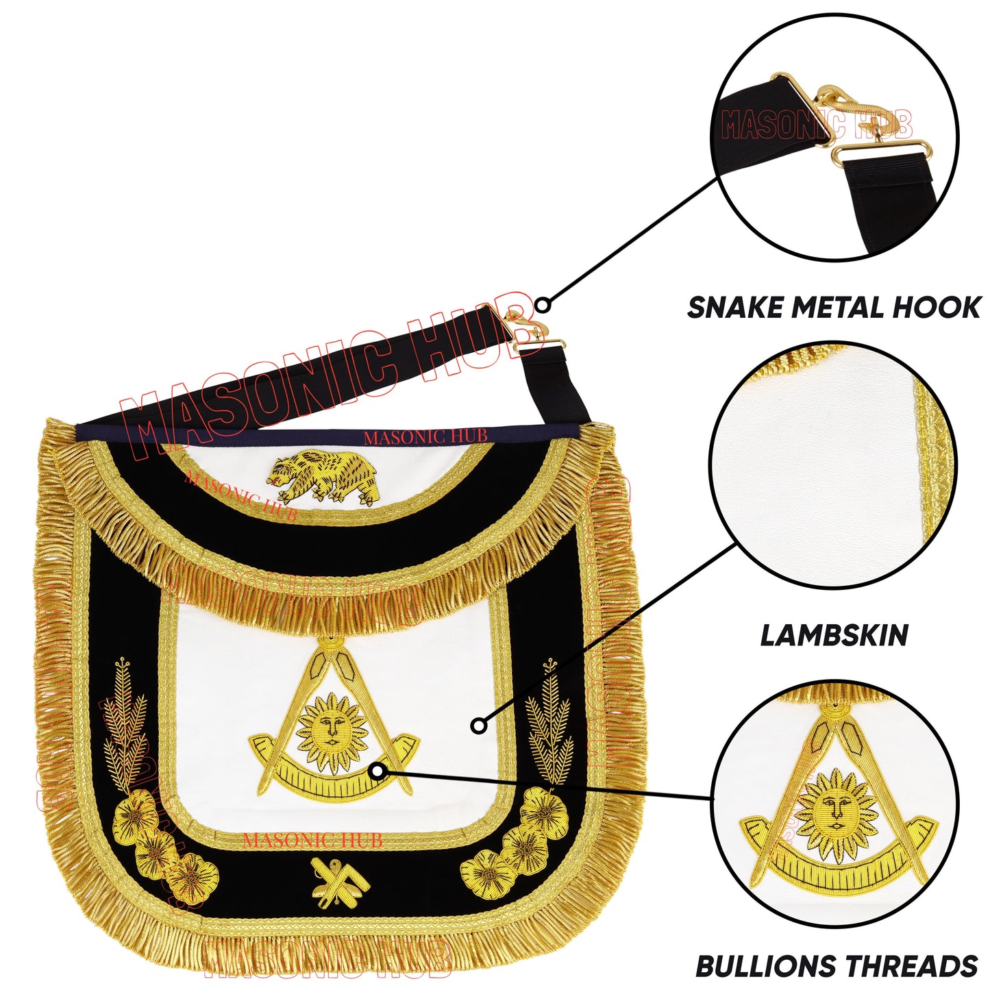 The California Past Master's Masonic Sheep Leather Apron – Gold Bullion Embroidery