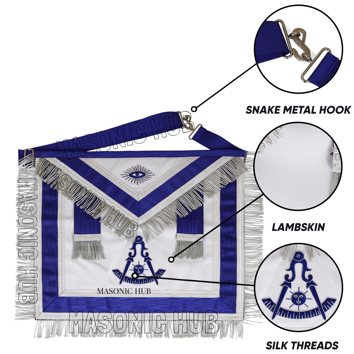 Masonic Blue Past Master 100% Lambskin Apron – Handcrafted with Silver Bullion Embroidery