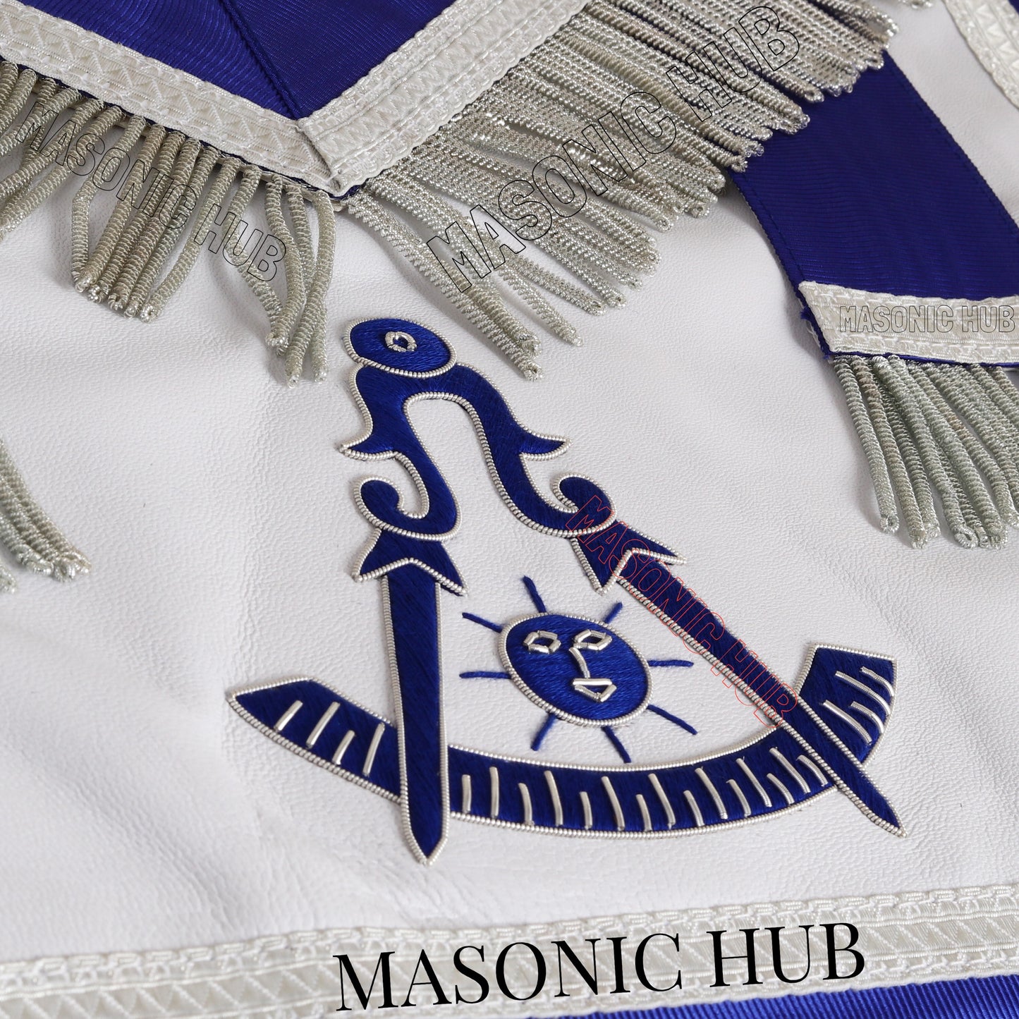 Masonic Blue Past Master 100% Lambskin Apron – Handcrafted with Silver Bullion Embroidery