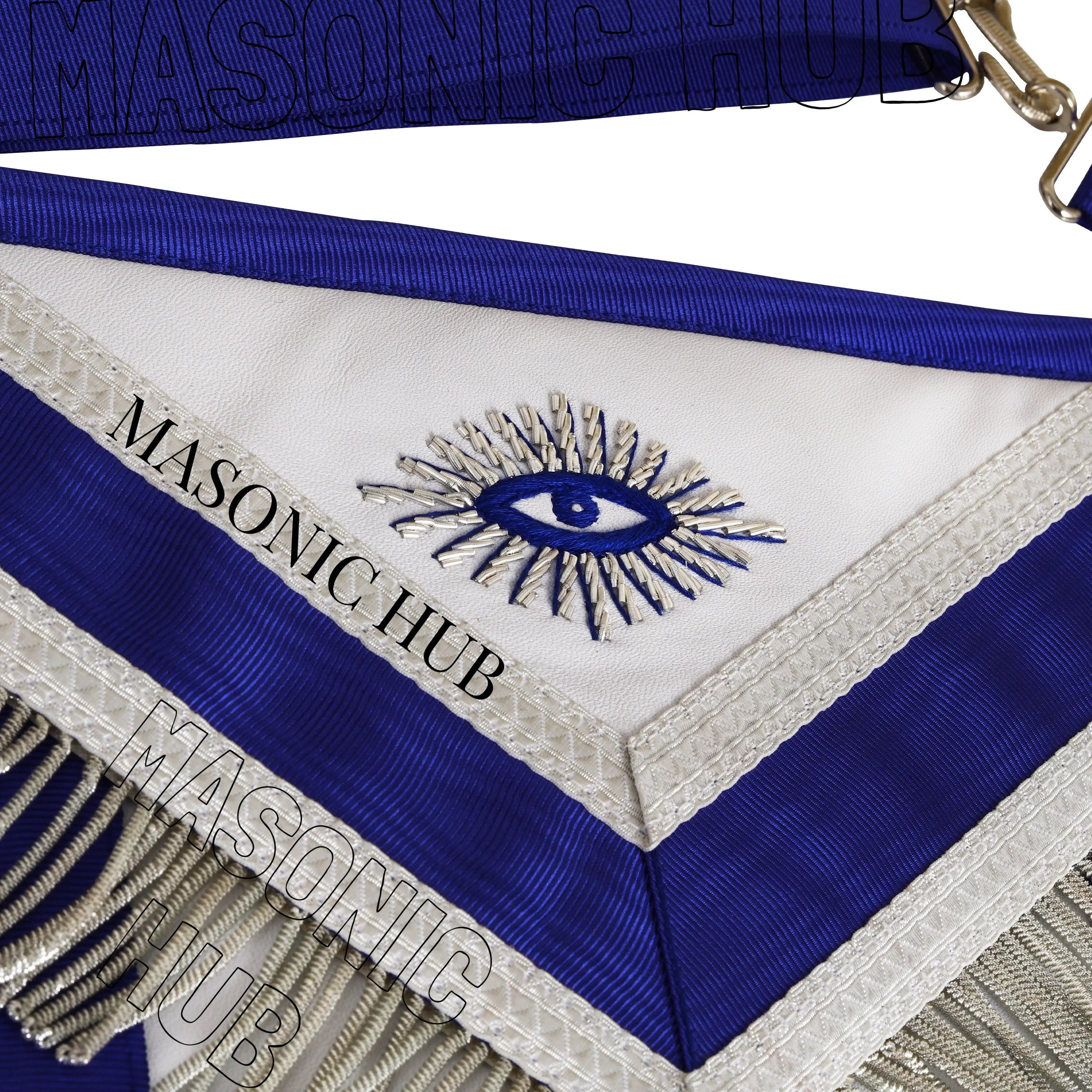 Masonic Blue Past Master 100% Lambskin Apron – Handcrafted with Silver Bullion Embroidery Masonic Hub