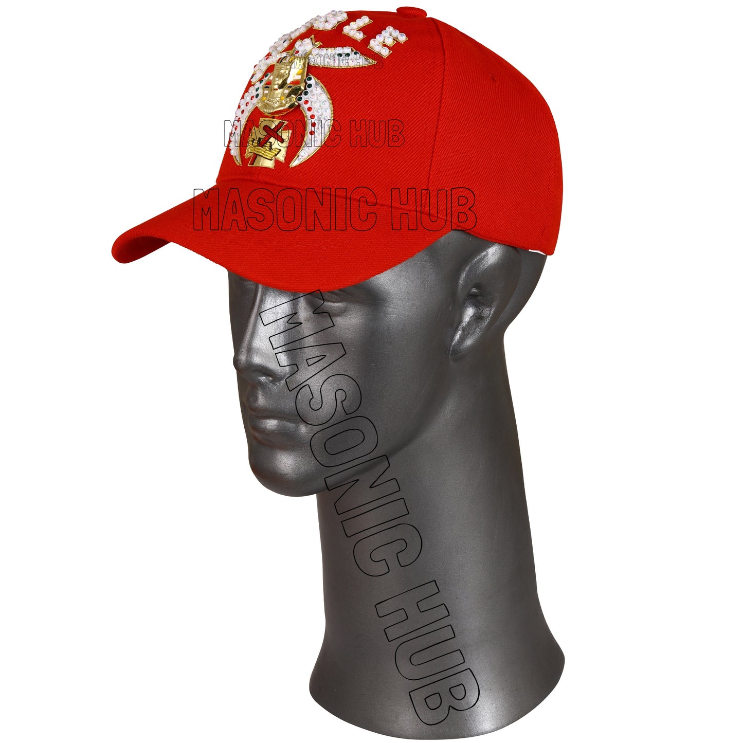 Masonic Gold Tassel Shriner Noble Red Baseball Cap Made with Rhinestones
