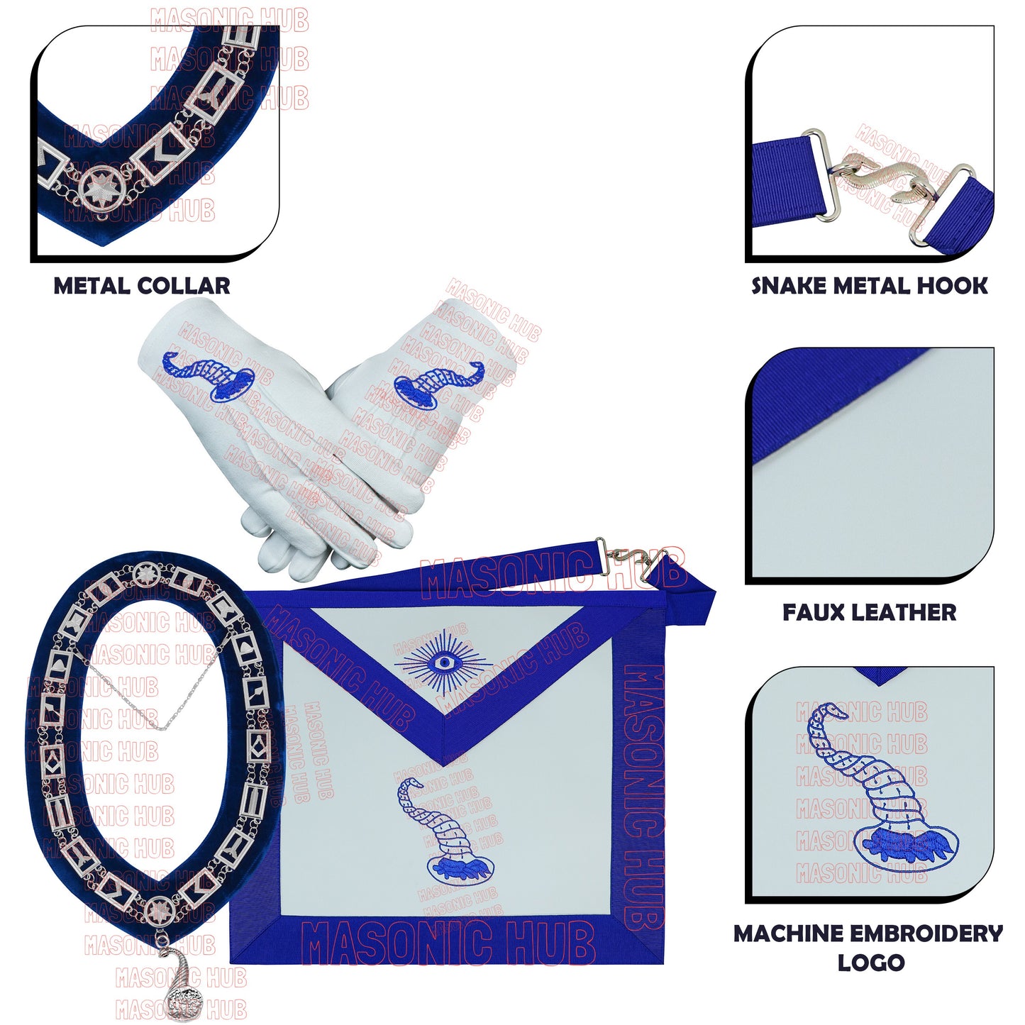Masonic Junior Steward Apron Set with Chain Collar & Gloves - Blue Lodge Officer Regalia