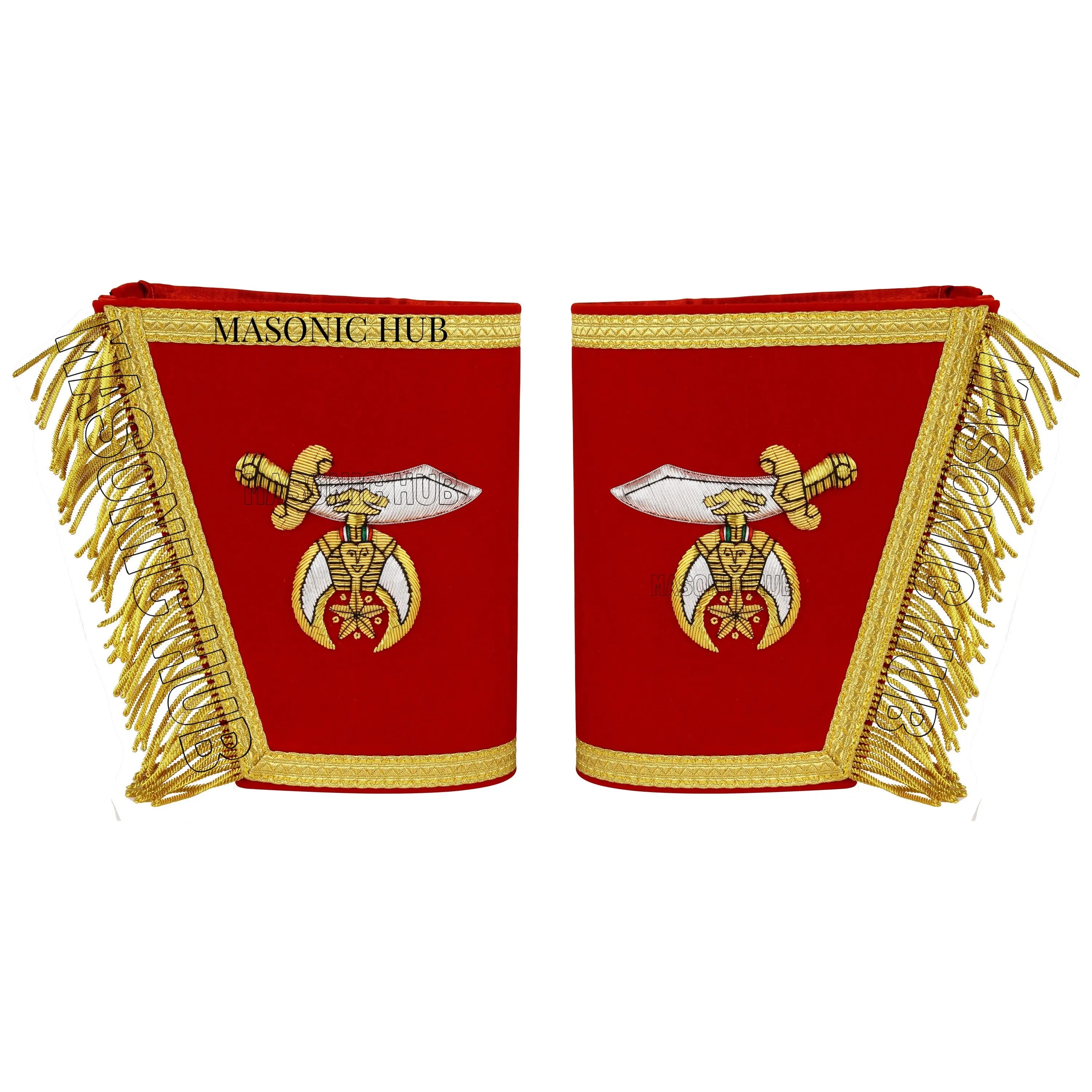 Masonic Shriner Red Gauntlets Cuffs – Hand-Embroidered Bullion Fringe Set Masonic Hub