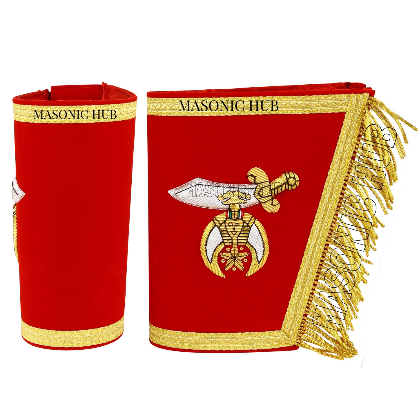 Masonic Shriner Red Gauntlets Cuffs – Hand-Embroidered Bullion Fringe Set