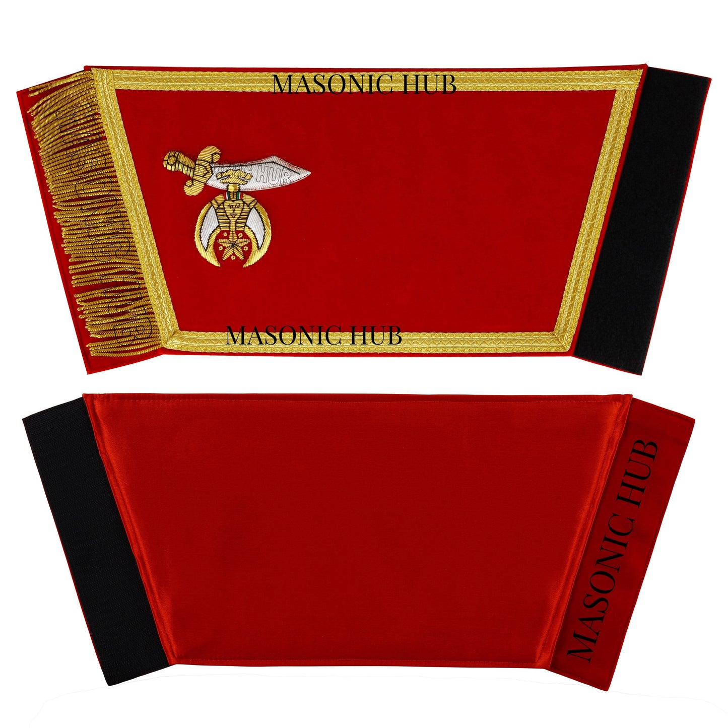 Masonic Shriner Red Gauntlets Cuffs – Hand-Embroidered Bullion Fringe Set