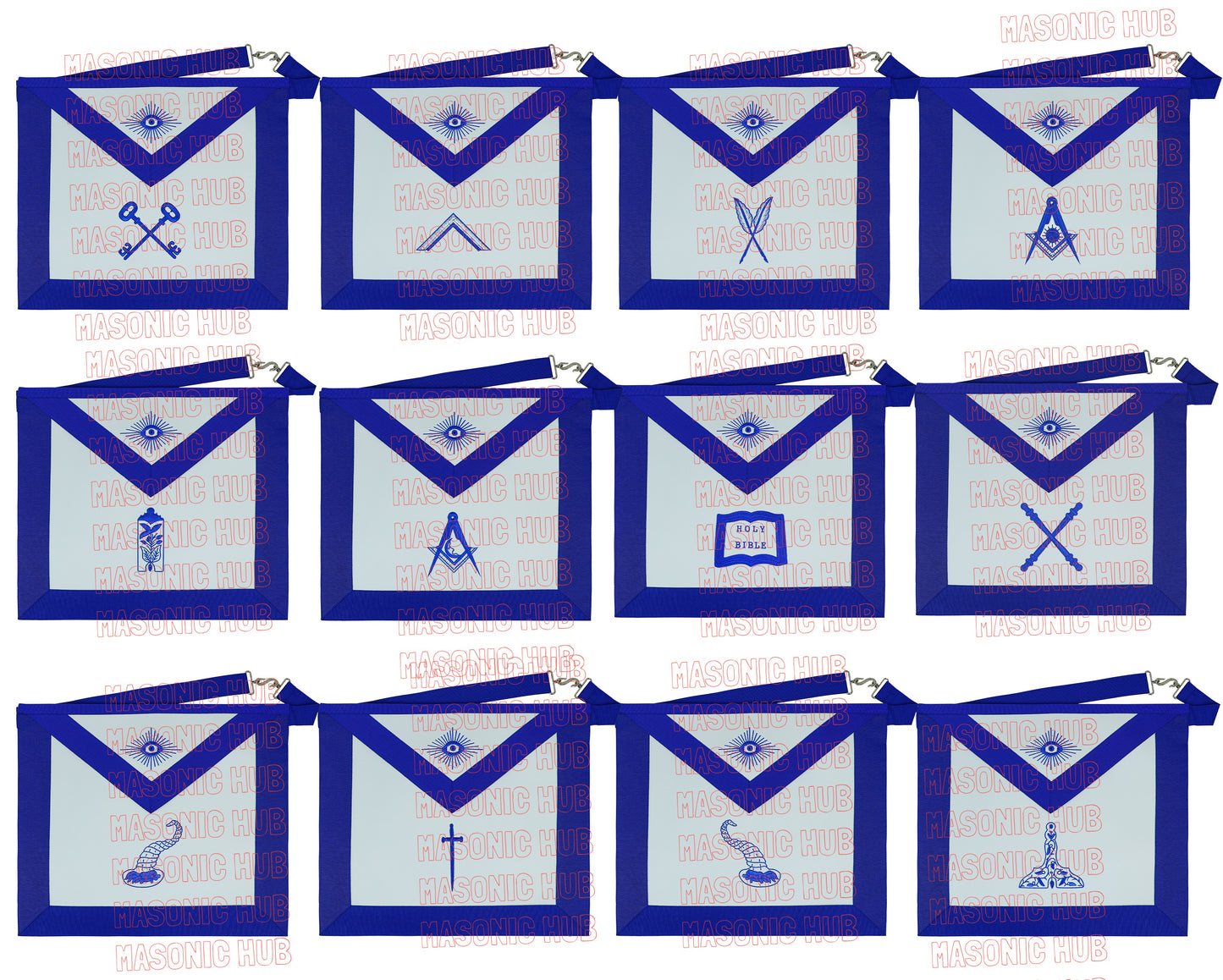 Set of 12 Masonic Officer Aprons – Blue Lodge Regalia Collection