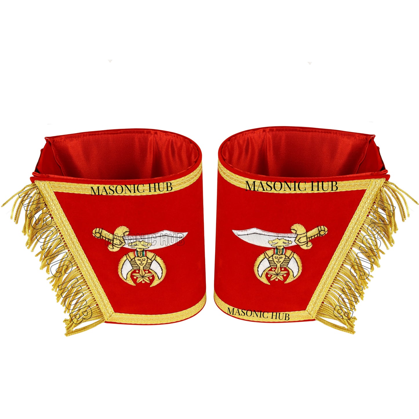 Masonic Shriner Red Gauntlets Cuffs – Hand-Embroidered Bullion Fringe Set