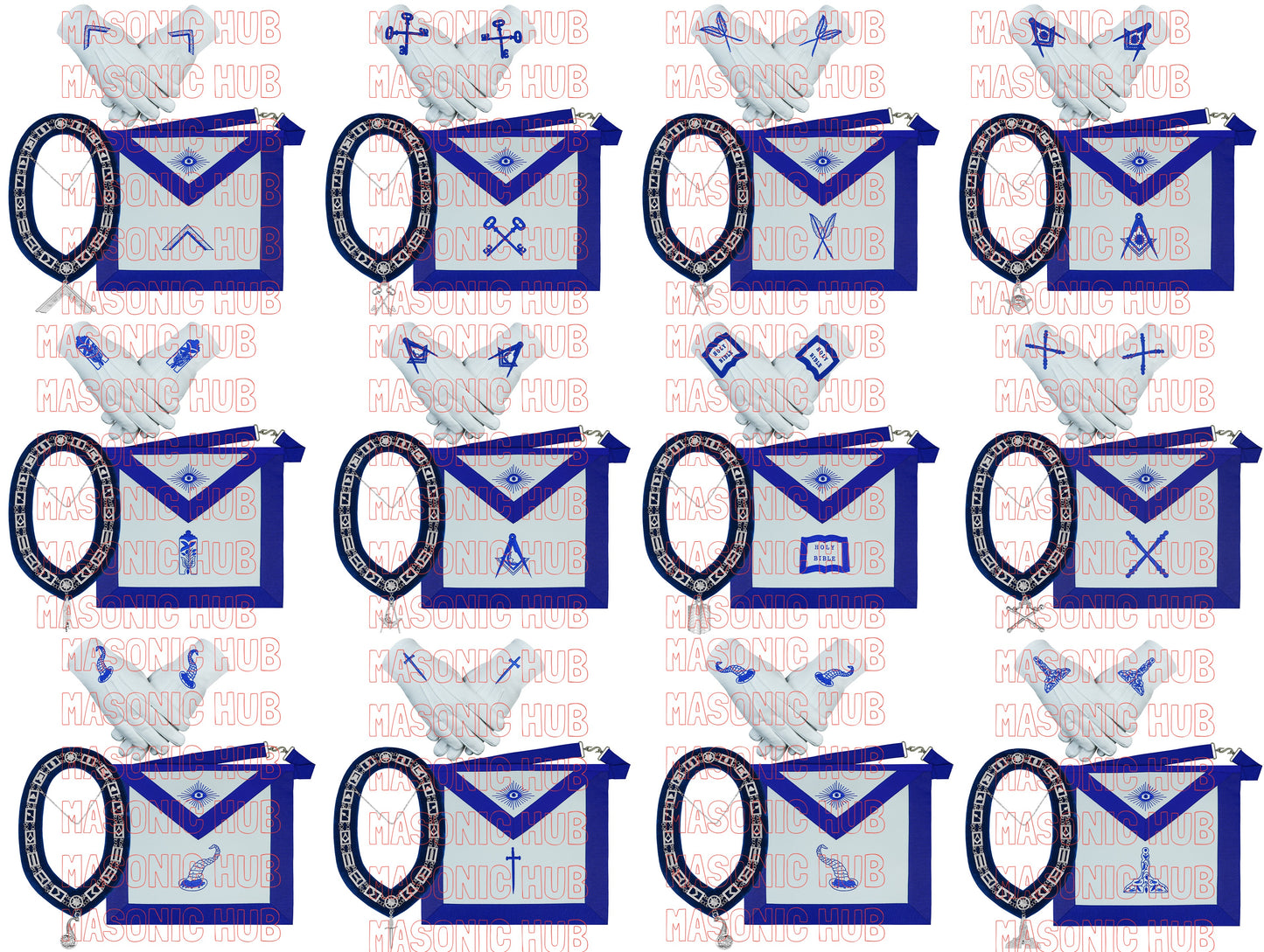 Masonic Blue Lodge Officer Apron Set – 12-Piece Regalia Collection