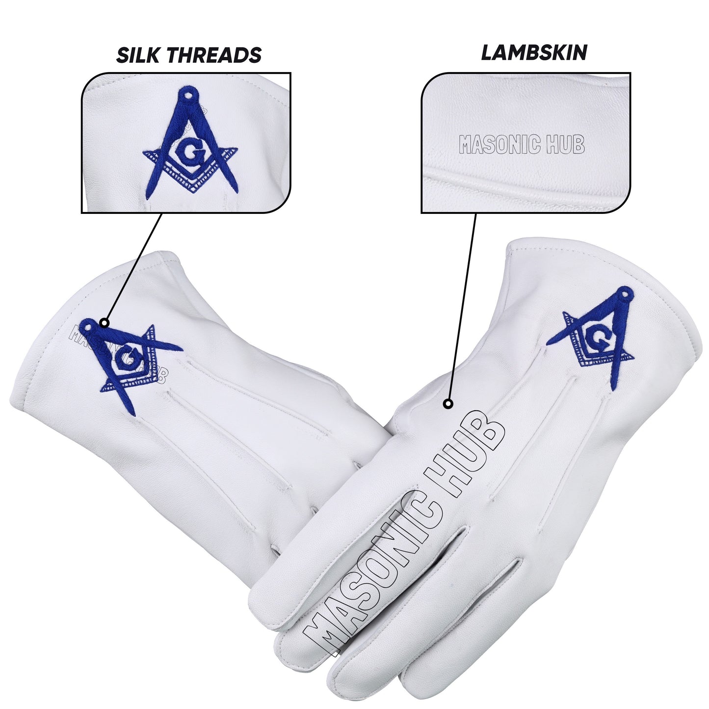 Masonic Blue Lodge Master Mason Apron, Chain Collar & Hand-Embroidered Gloves Set