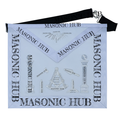 Masonic Past Master Working Tools Apron - Lambskin & Silk Threads - Hand Embroidered