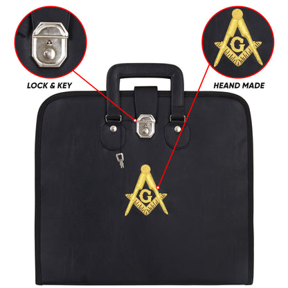 Masonic Hand-Embroidered Square &amp; Compass Apron Case – Black