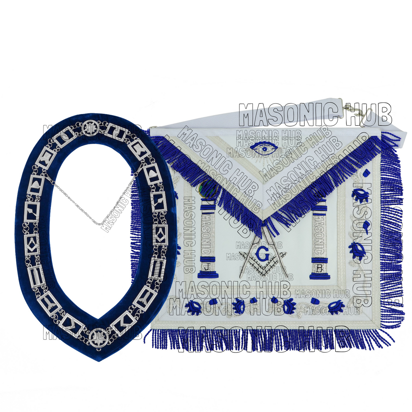 Master Mason Masonic Regalia Lambskin Apron & Chain Collar - Hand Embroidered