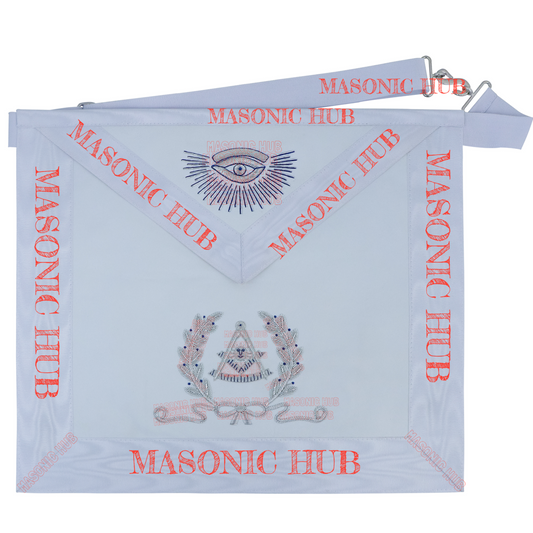 Masonic Past Master Lambskin Apron with Silver Bullion & Wreath Embroidery