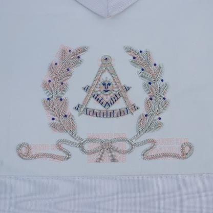 Masonic Past Master Lambskin Apron with Silver Bullion & Wreath Embroidery