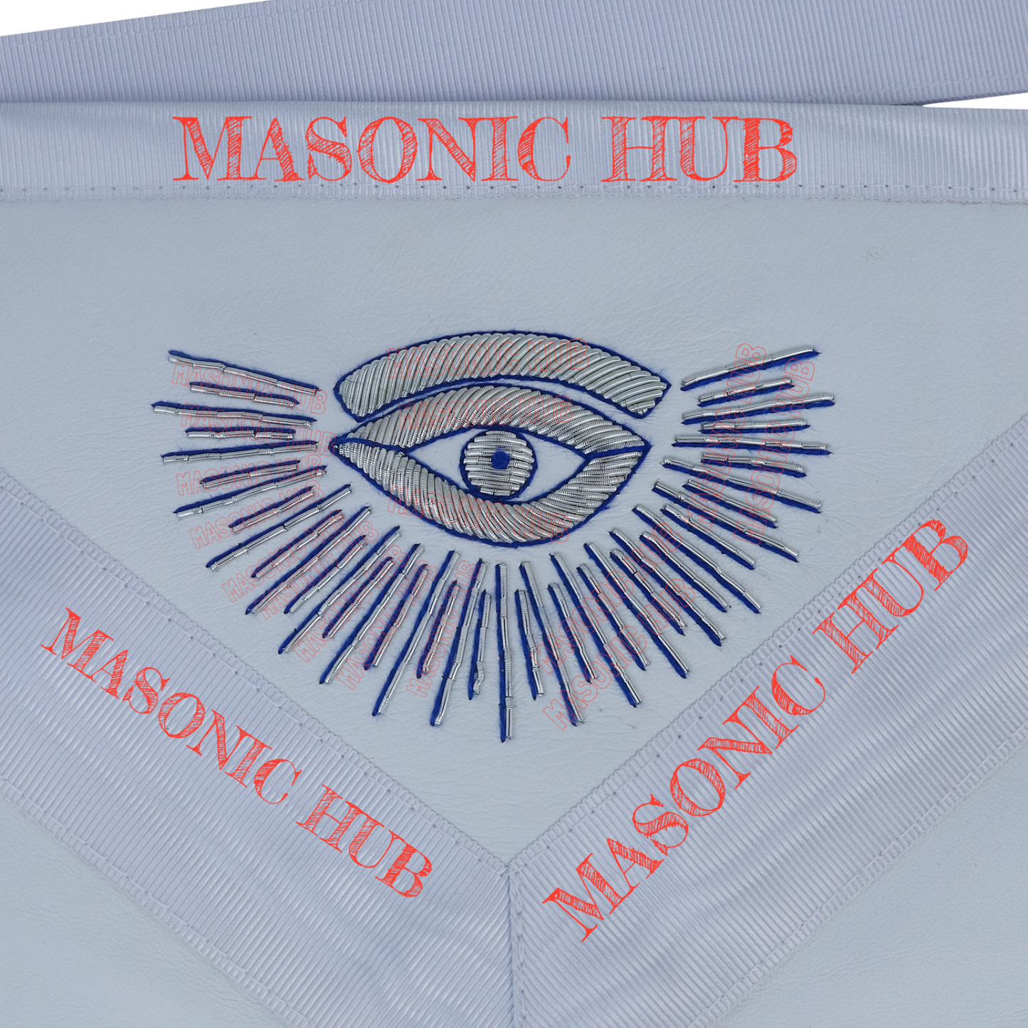 Masonic Past Master Lambskin Apron with Silver Bullion & Wreath Embroidery