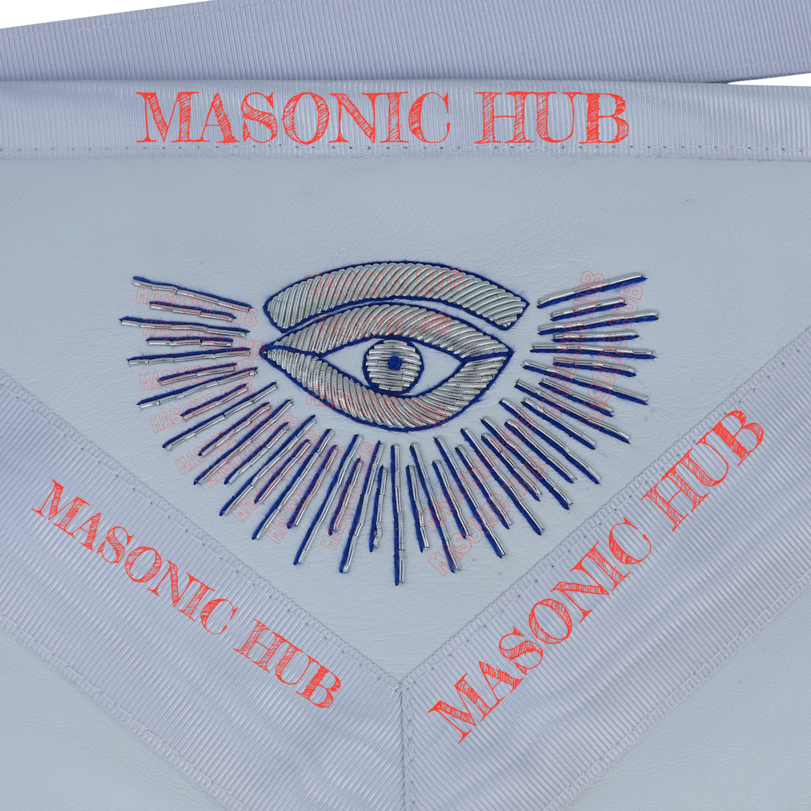 Masonic Past Master Lambskin Apron with Silver Bullion & Wreath Embroidery My Store