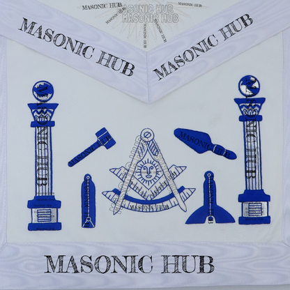 Masonic Past Master Tools Apron - Lambskin & Silk Threads - Hand Embroidered
