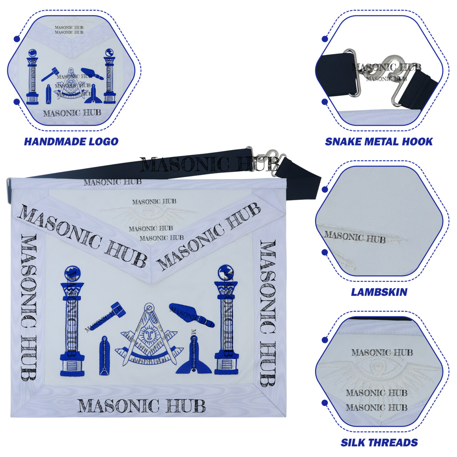 Masonic Past Master Tools Apron - Lambskin & Silk Threads - Hand Embroidered My Store