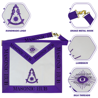 Masonic Past Master Apron 100% Lambskin - All Purple Hand-Embroidered Freemason