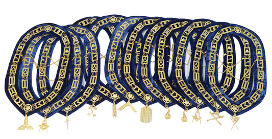 Masonic Blue Lodge Officer Working Tools Set (12) – Chain Collars + FREE Jewels – Complete Regalia Lot