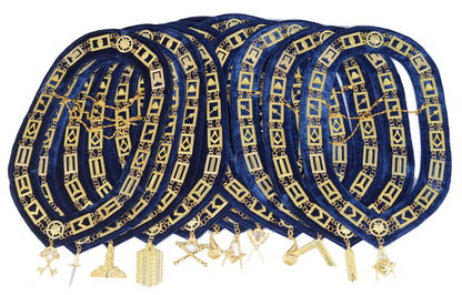 Masonic Blue Lodge Officer Working Tools Set (12) – Chain Collars + FREE Jewels – Complete Regalia Lot