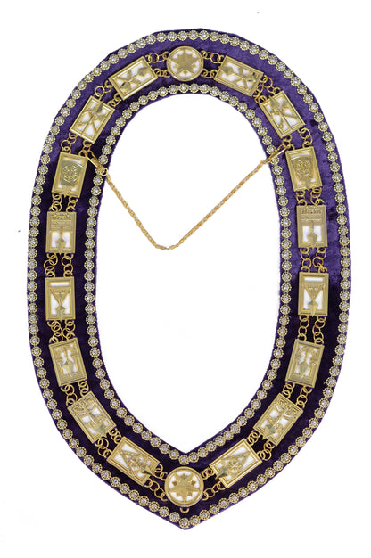 Cryptic Mason Royal & Select Master Chain Collar – Purple Velvet, Rhinestones & White Jewel Plates | Masonic Regalia