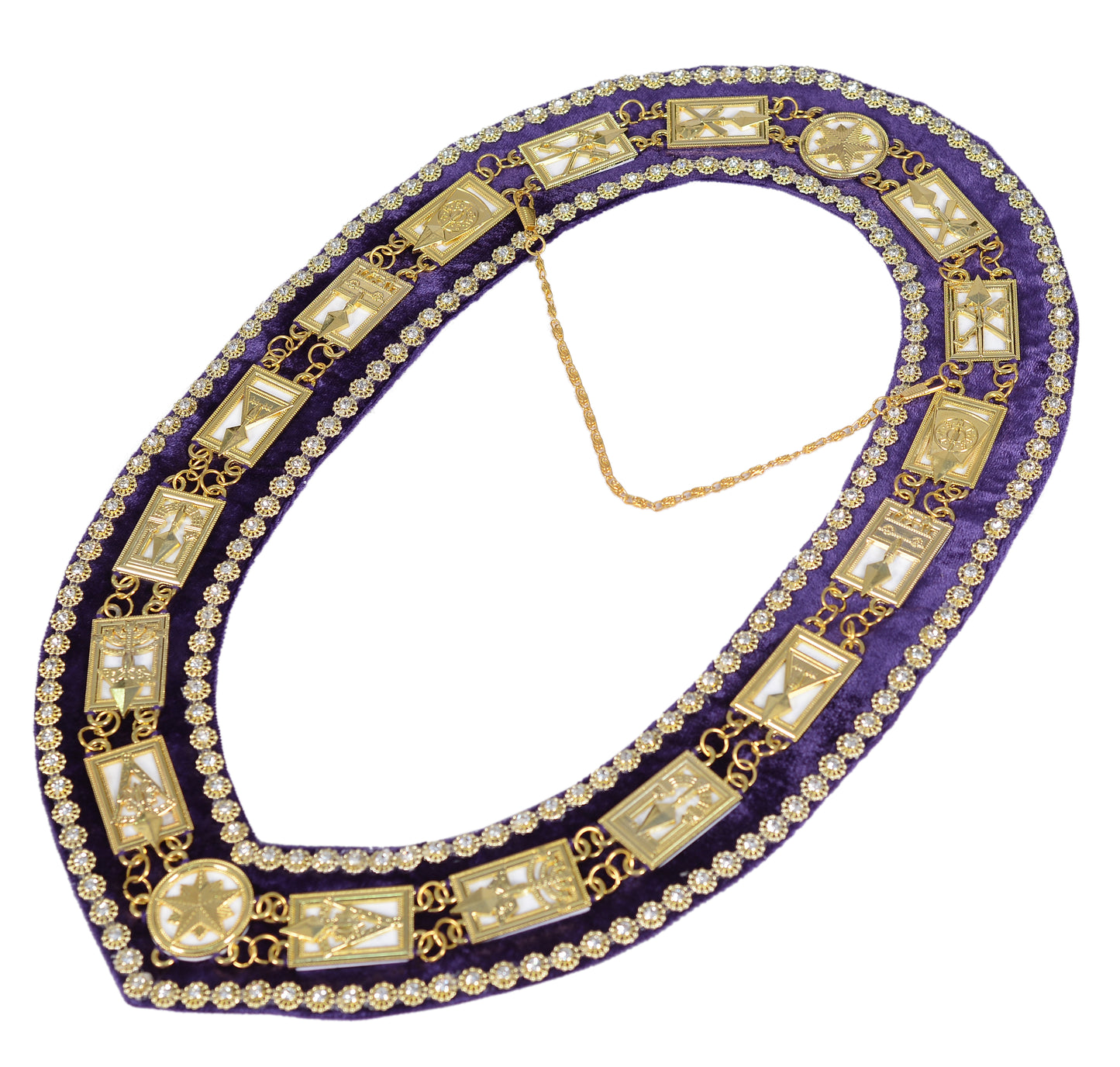 Cryptic Mason Royal & Select Master Chain Collar – Purple Velvet, Rhinestones & White Jewel Plates | Masonic Regalia