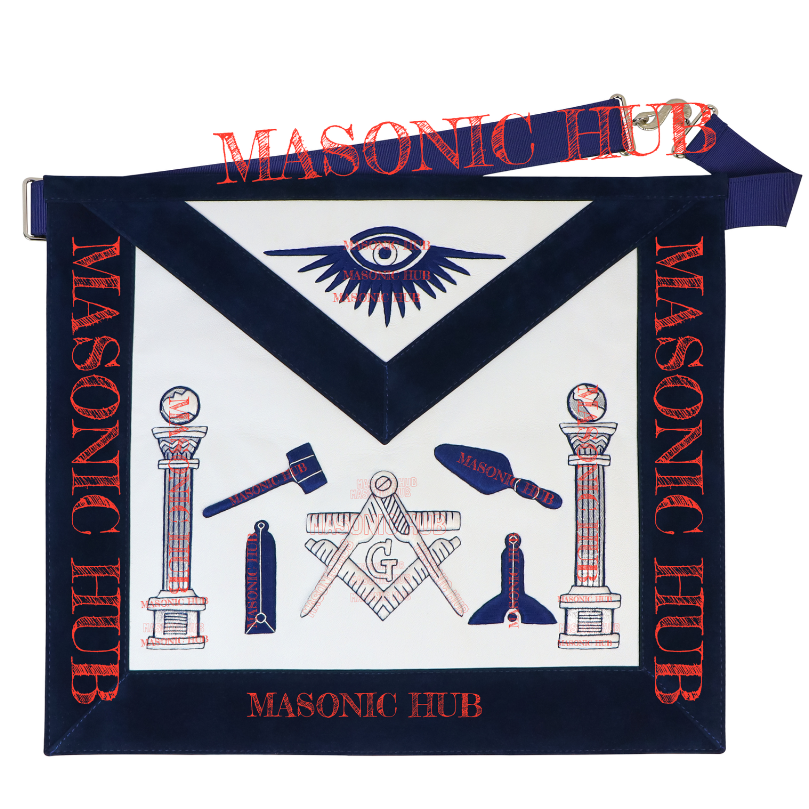 Masonic Regalia Master Mason Apron Lambskin - Working Tools - Navy Blue Velvet My Store