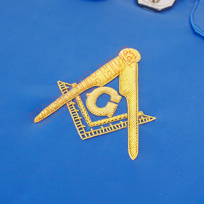 Masonic Hand-Embroidered Square &amp; Compass Apron Case with Handle – Blue