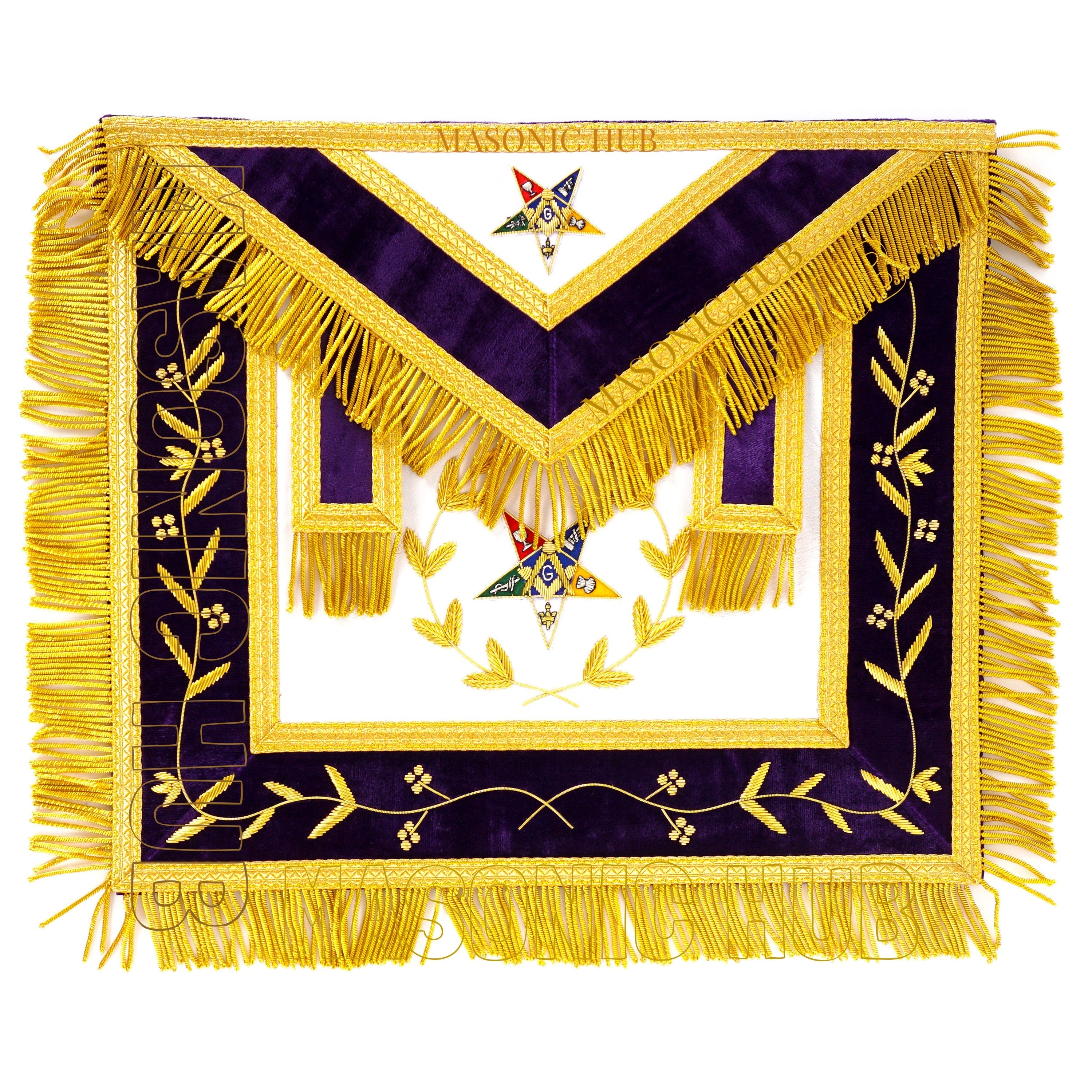 Masonic OES Grand Patron 100% Lambskin Apron – Hand-Embroidered with Chain Collar &amp; Rhinestones Masonic Hub