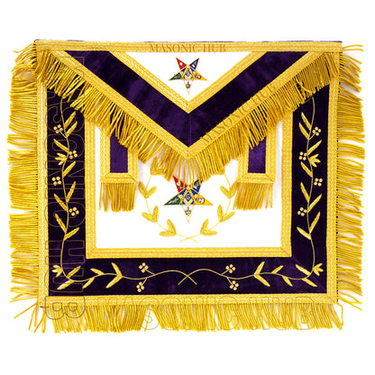 Masonic OES Grand Patron 100% Lambskin Apron – Hand-Embroidered with Chain Collar &amp; Rhinestones