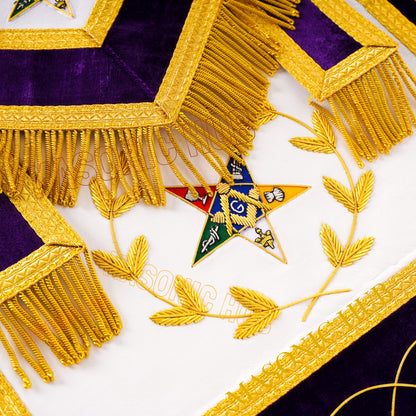 Masonic OES Grand Patron 100% Lambskin Apron – Hand-Embroidered with Chain Collar &amp; Rhinestones