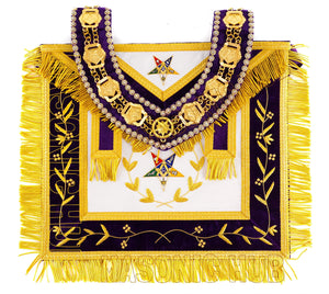 Masonic OES Grand Patron 100% Lambskin Apron – Hand-Embroidered with Chain Collar &amp; Rhinestones Masonic Hub