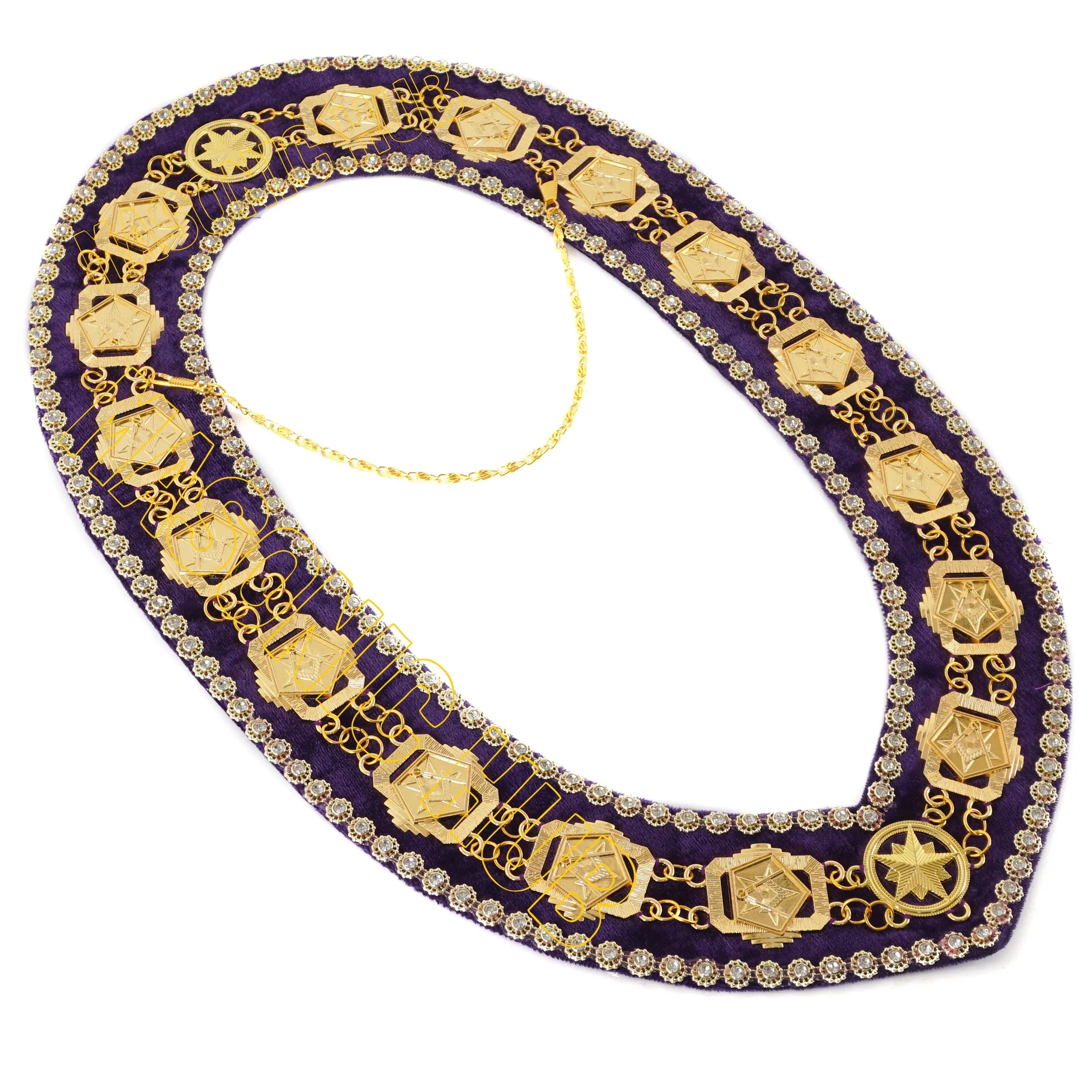 Masonic OES Grand Patron 100% Lambskin Apron – Hand-Embroidered with Chain Collar &amp; Rhinestones Masonic Hub