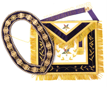 Masonic OES Grand Patron 100% Lambskin Apron – Hand-Embroidered with Chain Collar &amp; Rhinestones