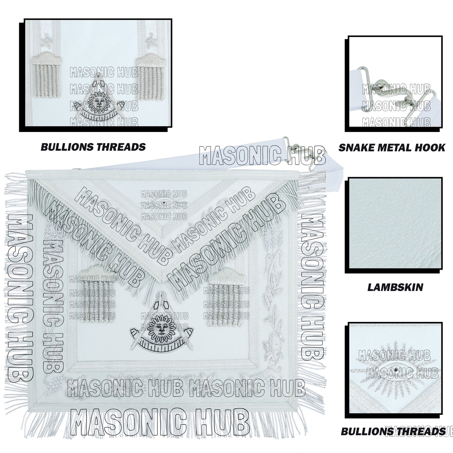 Handmade Masonic Past Master Apron with Compasses & Quadrant - Genuine Lambskin