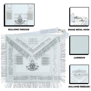Handmade Masonic Past Master Apron with Compasses & Quadrant - Genuine Lambskin Masonic Hub