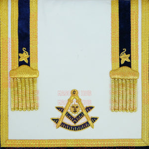 Masonic Past Master Apron Navy Blue - Genuine Lambskin + Chain Collar & Jewel Masonic Hub