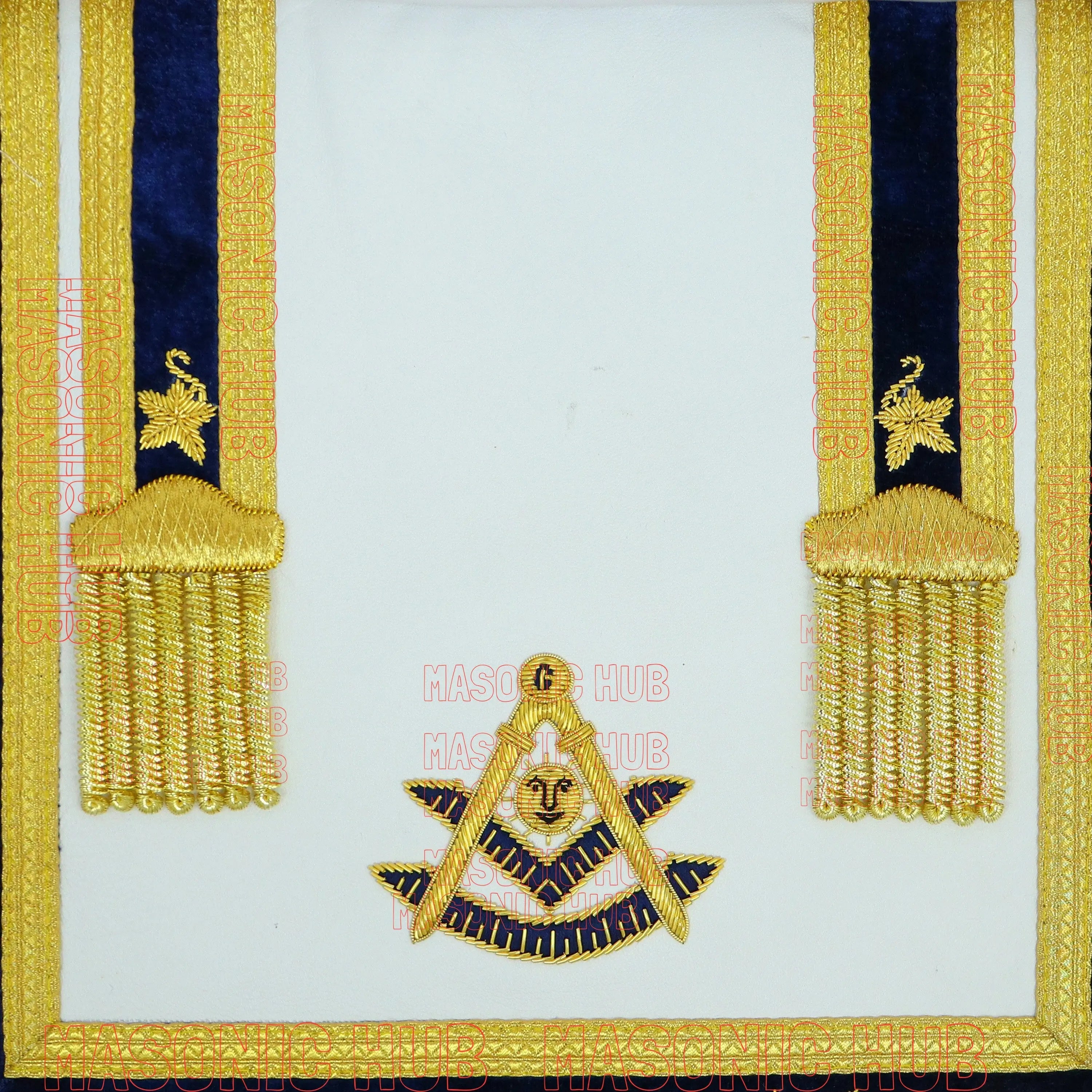 Masonic Past Master Apron Navy Blue - Genuine Lambskin + Chain Collar & Jewel Masonic Hub
