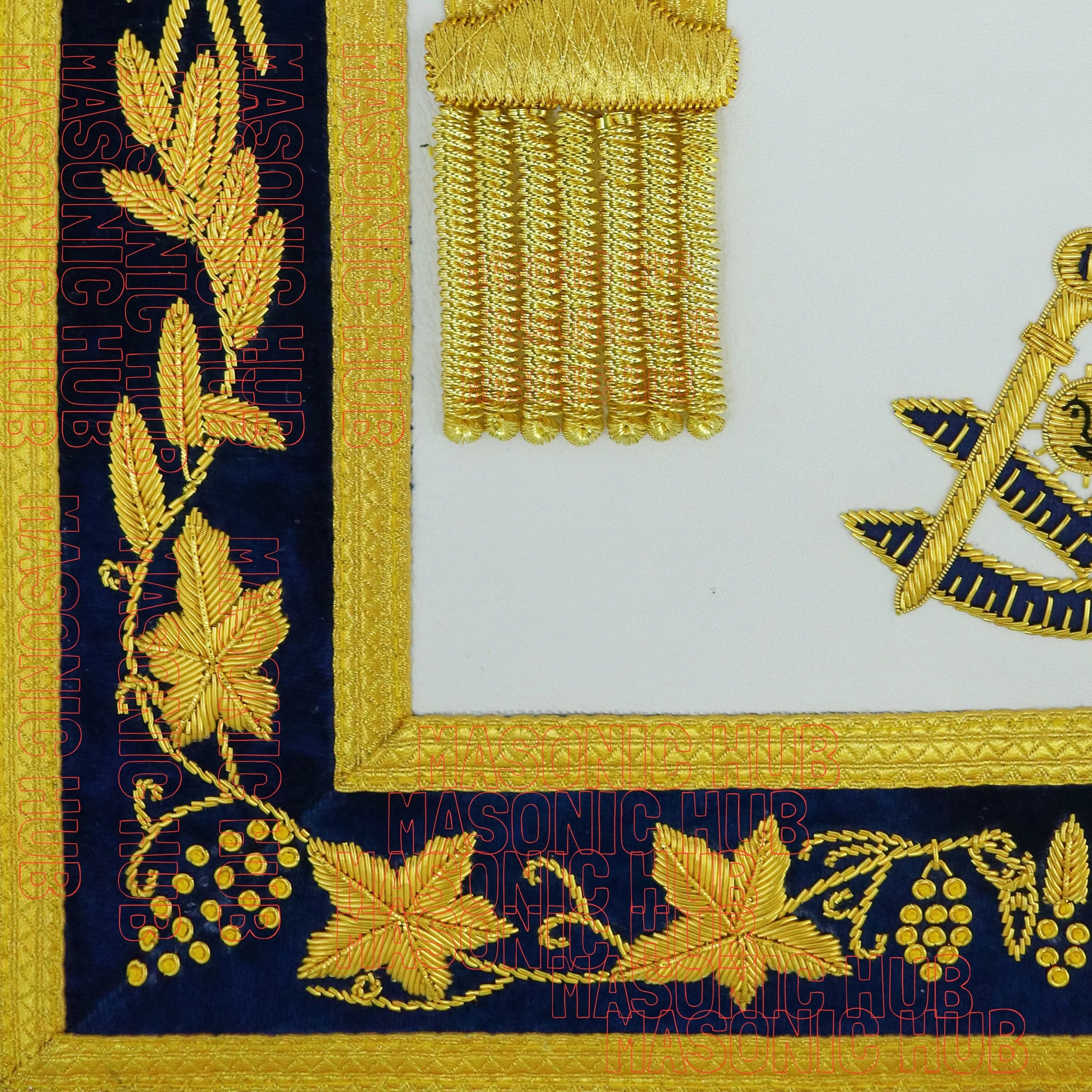 Masonic Past Master Apron Navy Blue - Genuine Lambskin + Chain Collar & Jewel Masonic Hub