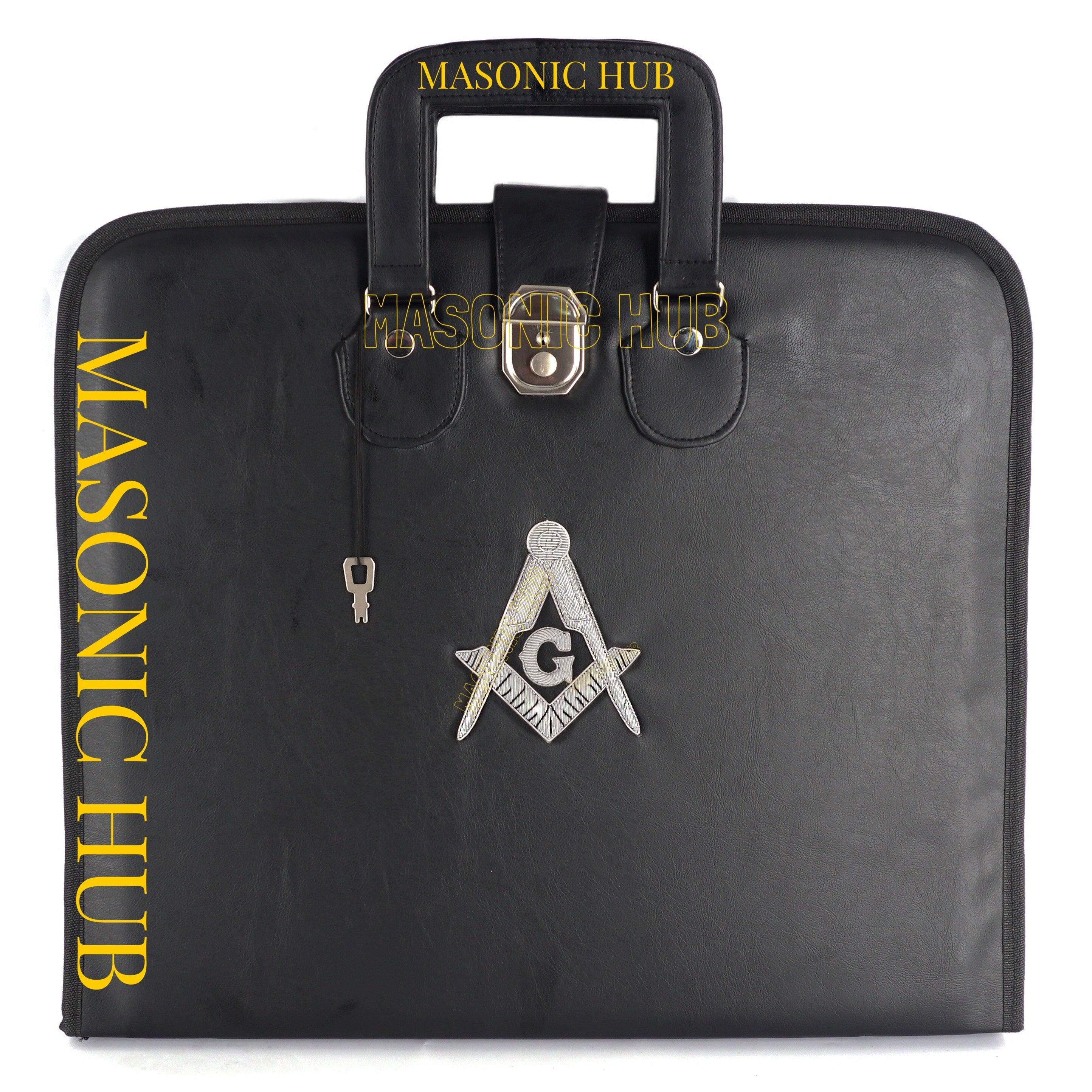 Masonic Hand Embroidered Square & Compass Masonic Apron Case with Handle [BLACK] Masonic Hub